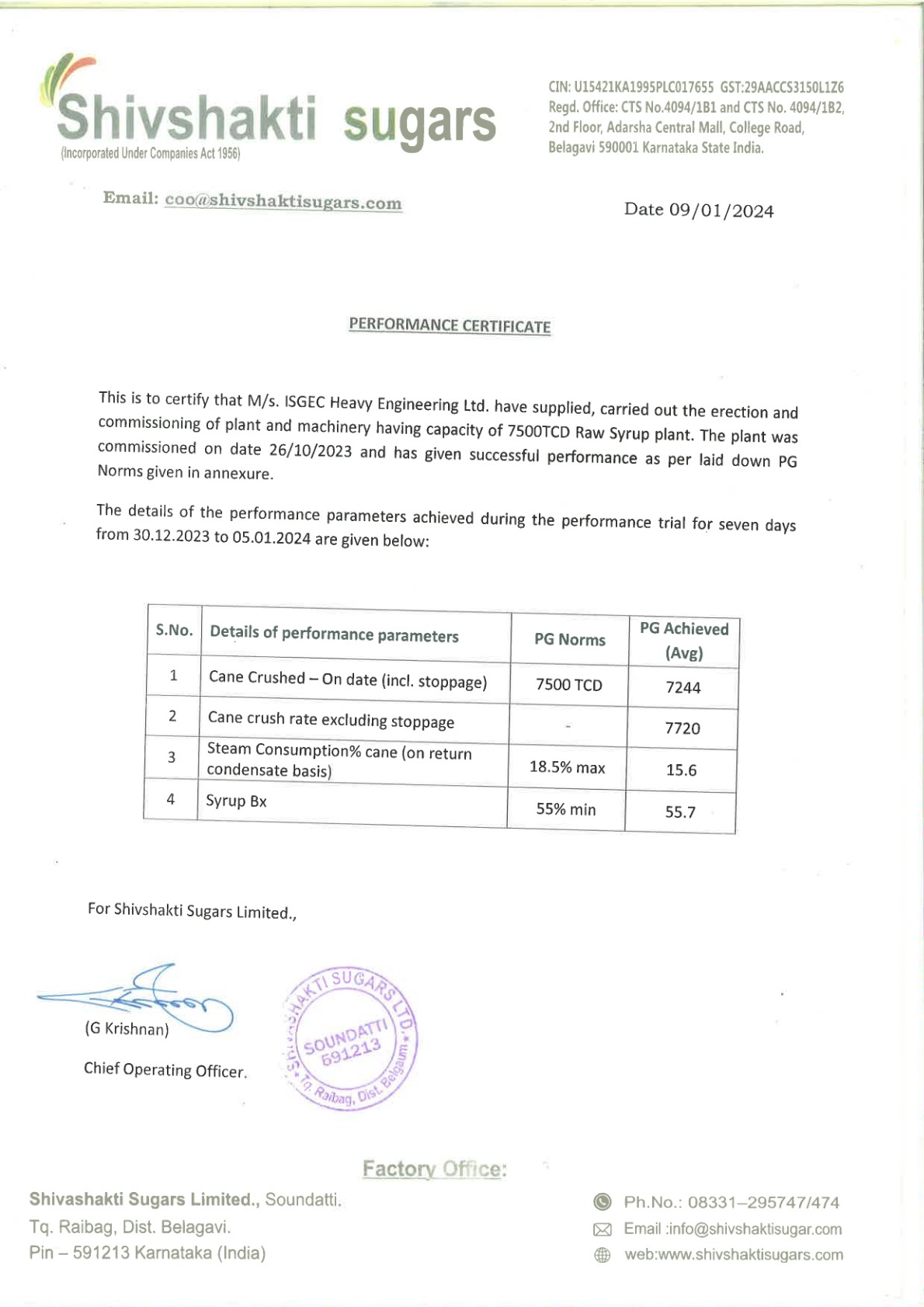 Shivshakti Sugar, Soundatti PC_7500 TCD Raw Syrup_1